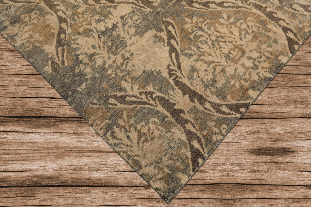 8x10 Beige, Greenish, Gray Color Hand Knotted Tibetan Wool Transitional Oriental Rug