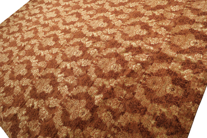 10x14 Rust, Burnt Orange, Pistachio Color Hand Knotted Tibetan Wool &amp; Bamboo Silk Transitional Oriental Rug