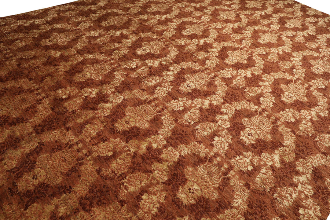 10x14 Rust, Burnt Orange, Pistachio Color Hand Knotted Tibetan Wool &amp; Bamboo Silk Transitional Oriental Rug