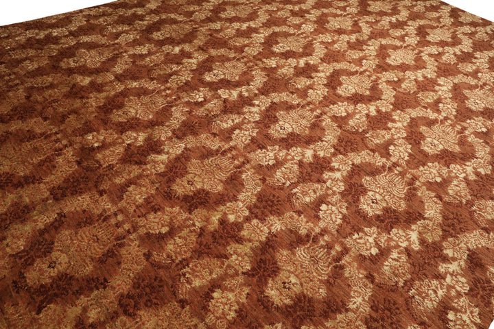 10x14 Rust, Burnt Orange, Pistachio Color Hand Knotted Tibetan Wool &amp; Bamboo Silk Transitional Oriental Rug