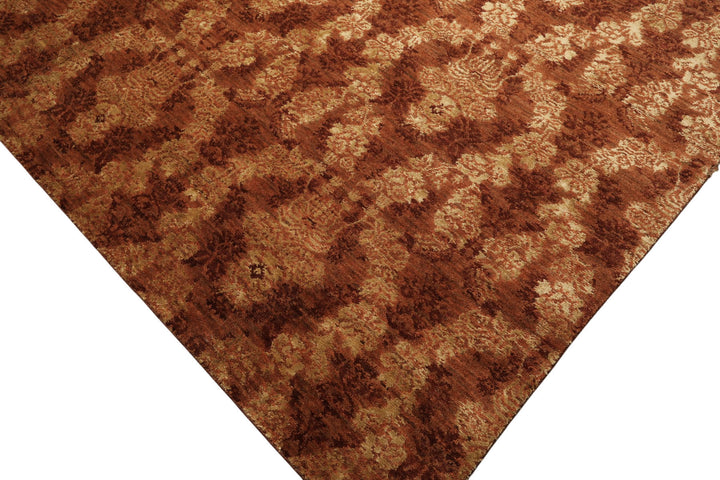 10x14 Rust, Burnt Orange, Pistachio Color Hand Knotted Tibetan Wool &amp; Bamboo Silk Transitional Oriental Rug