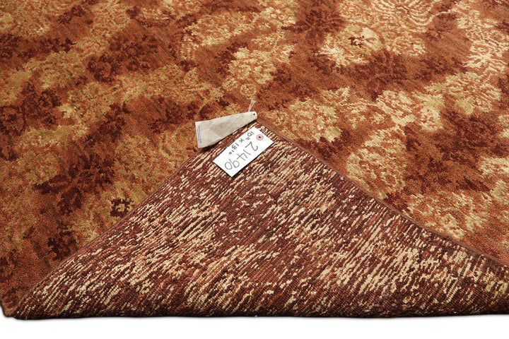 10x14 Rust, Burnt Orange, Pistachio Color Hand Knotted Tibetan Wool &amp; Bamboo Silk Transitional Oriental Rug