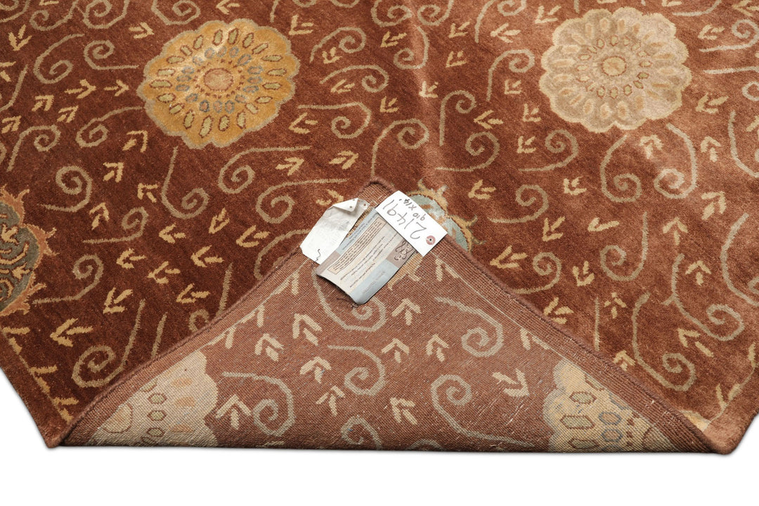10x14 Mocha, Gold, Beige Color Hand Knotted Tibetan Wool &amp; Bamboo Silk Transitional Oriental Rug