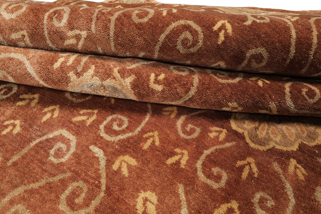 10x14 Mocha, Gold, Beige Color Hand Knotted Tibetan Wool &amp; Bamboo Silk Transitional Oriental Rug