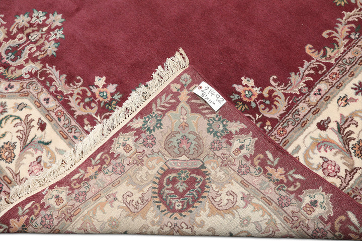 9x12 Plum, Ivory, Rose Color Hand Knotted Indo Kerman Wool Traditional Oriental Rug