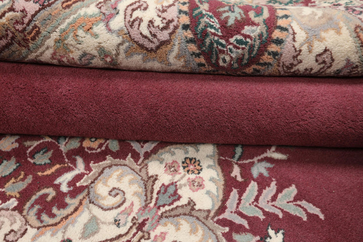 9x12 Plum, Ivory, Rose Color Hand Knotted Indo Kerman Wool Traditional Oriental Rug