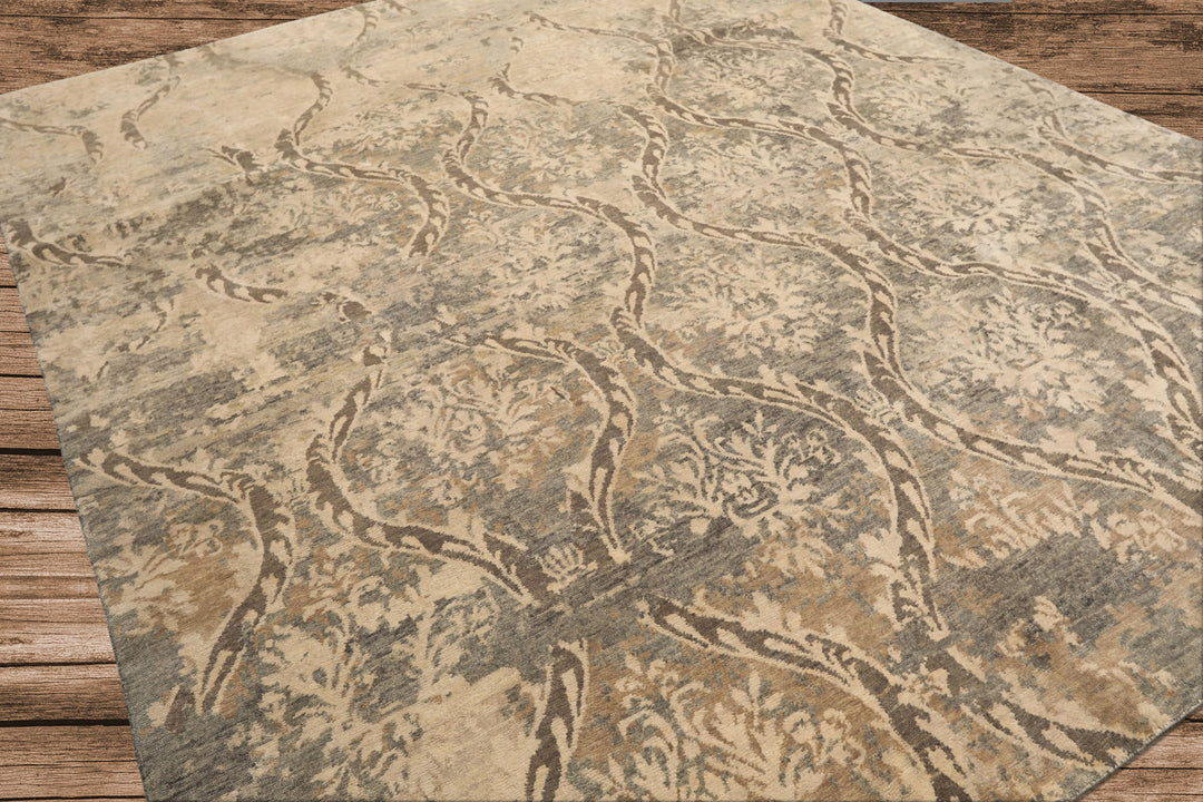 8x10 Beige, Greenish, Gray Color Hand Knotted Tibetan Wool Transitional Oriental Rug