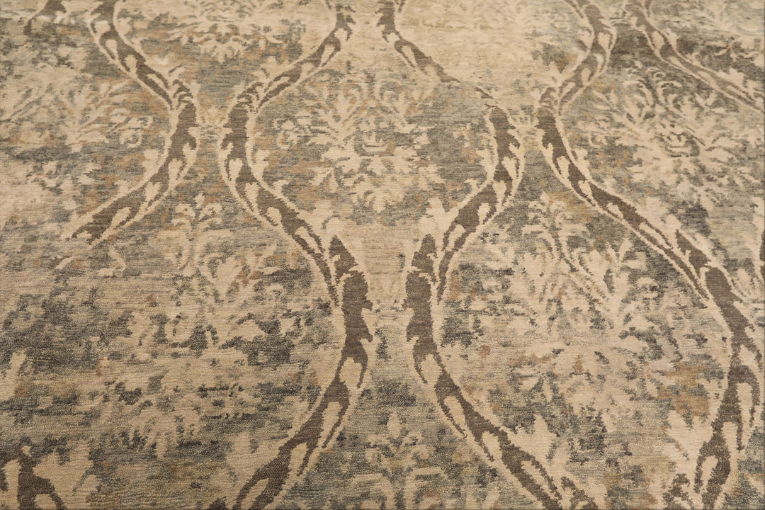 8x10 Beige, Greenish, Gray Color Hand Knotted Tibetan Wool Transitional Oriental Rug