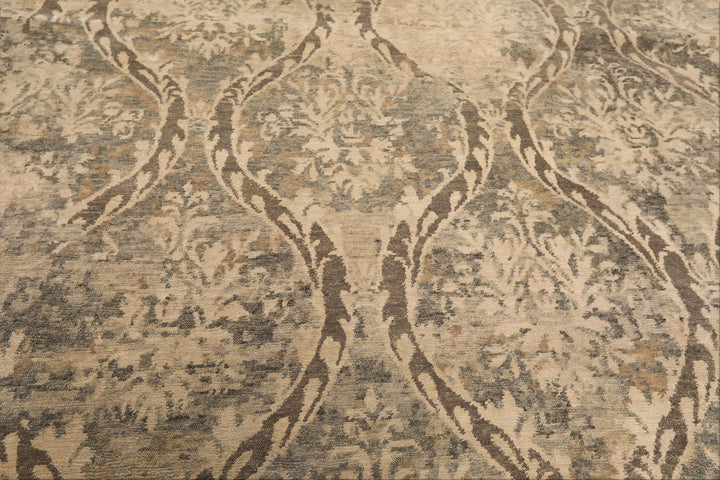 8x10 Beige, Greenish, Gray Color Hand Knotted Tibetan Wool Transitional Oriental Rug