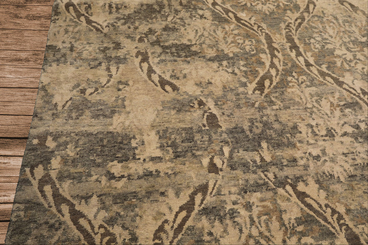 8x10 Beige, Greenish, Gray Color Hand Knotted Tibetan Wool Transitional Oriental Rug