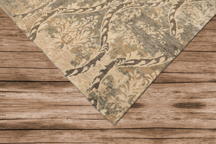 8x10 Beige, Greenish, Gray Color Hand Knotted Tibetan Wool Transitional Oriental Rug