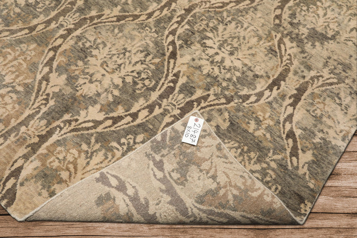 8x10 Beige, Greenish, Gray Color Hand Knotted Tibetan Wool Transitional Oriental Rug