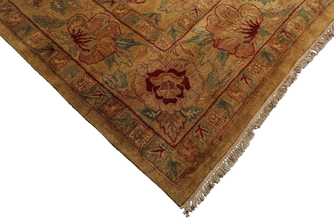 9x12 Gold, Sage, Red Color Hand Knotted Agra Wool Traditional Oriental Rug
