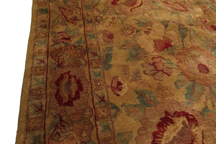 9x12 Gold, Sage, Red Color Hand Knotted Agra Wool Traditional Oriental Rug