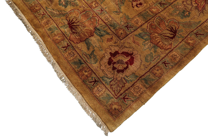 9x12 Gold, Sage, Red Color Hand Knotted Agra Wool Traditional Oriental Rug