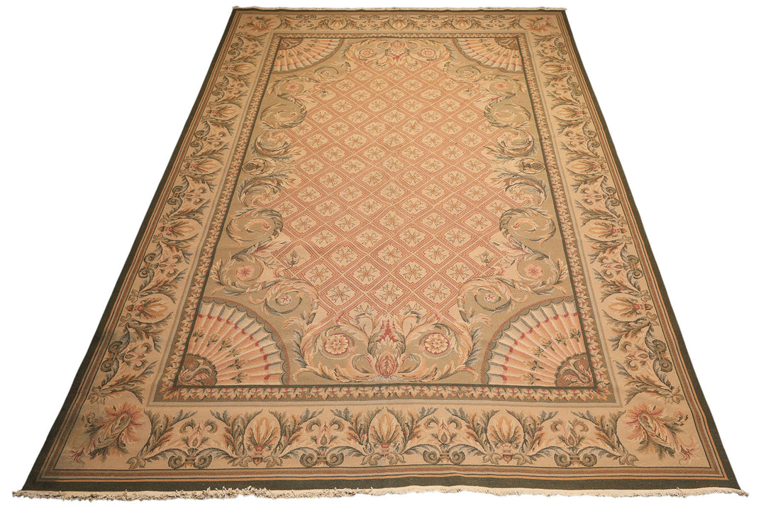 9x13 Blush, Sage, Tan Color Hand Knotted Soumak Wool Traditional Oriental Rug