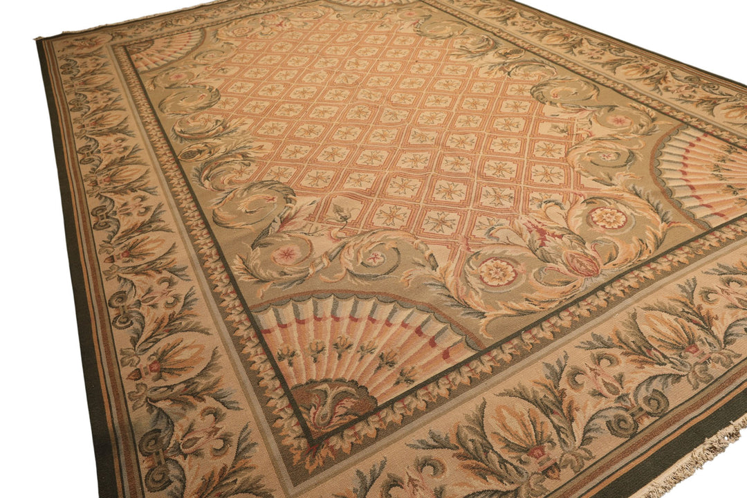 9x13 Blush, Sage, Tan Color Hand Knotted Soumak Wool Traditional Oriental Rug