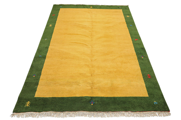 8x11 Gold, Green, Red Color Hand Knotted Gabbeh Wool Modern &amp; Contemporary Oriental Rug