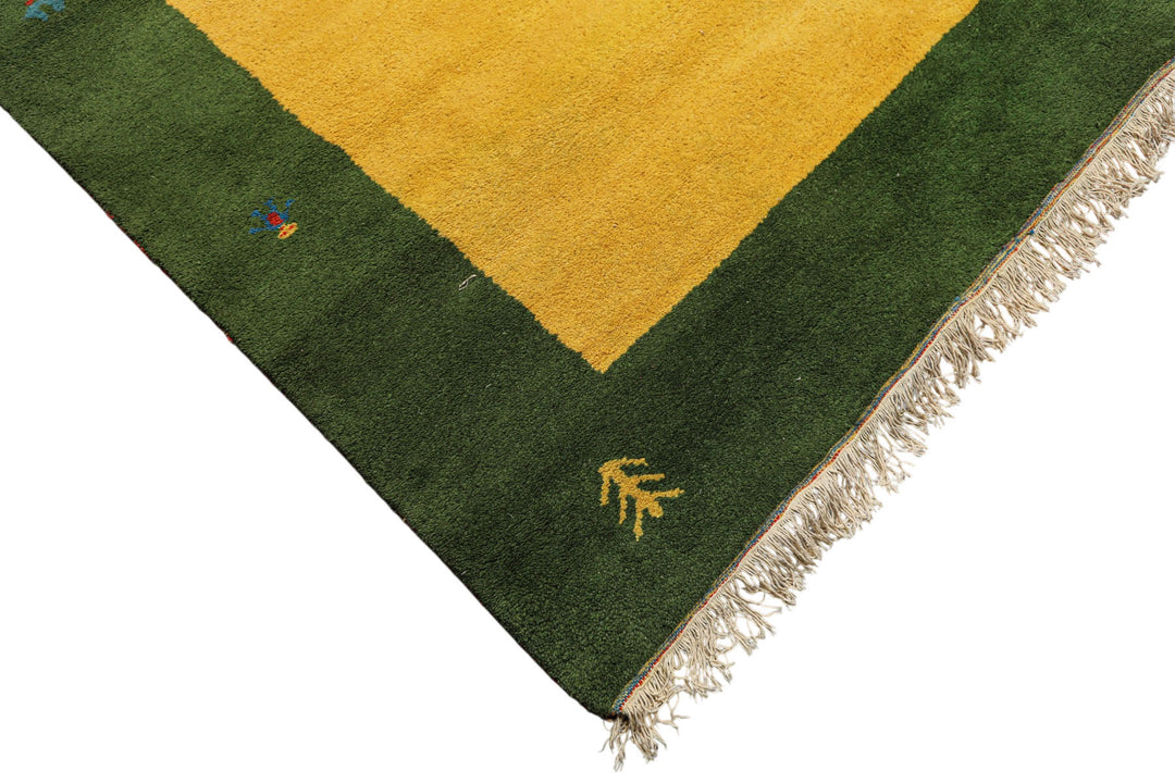 8x11 Gold, Green, Red Color Hand Knotted Gabbeh Wool Modern &amp; Contemporary Oriental Rug
