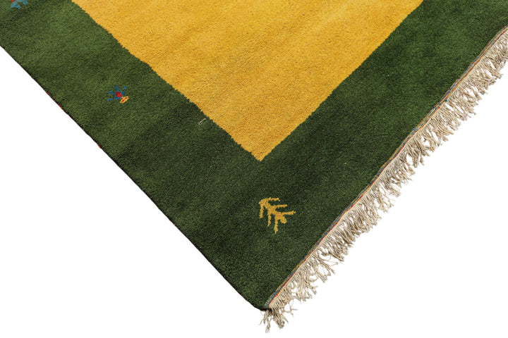 8x11 Gold, Green, Red Color Hand Knotted Gabbeh Wool Modern &amp; Contemporary Oriental Rug