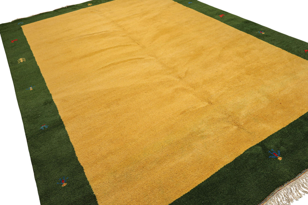8x11 Gold, Green, Red Color Hand Knotted Gabbeh Wool Modern &amp; Contemporary Oriental Rug