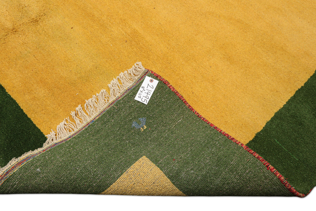 8x11 Gold, Green, Red Color Hand Knotted Gabbeh Wool Modern &amp; Contemporary Oriental Rug