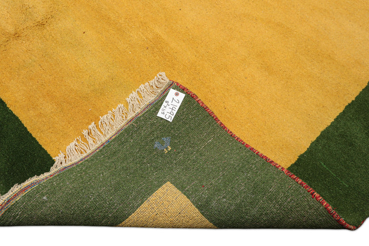 8x11 Gold, Green, Red Color Hand Knotted Gabbeh Wool Modern &amp; Contemporary Oriental Rug