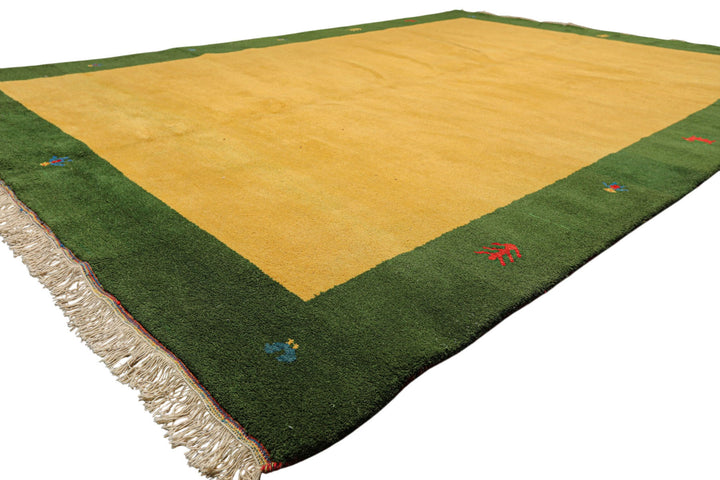 8x11 Gold, Green, Red Color Hand Knotted Gabbeh Wool Modern &amp; Contemporary Oriental Rug