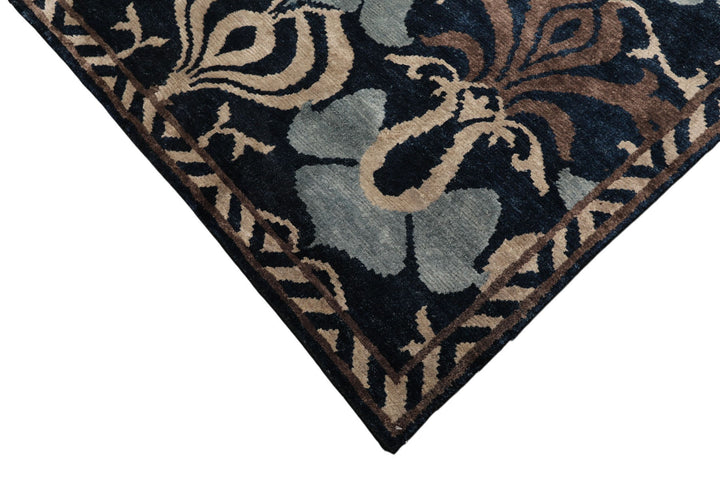 8x10 Navy, Taupe, Blue Color Hand Knotted Tibetan Wool Transitional Oriental Rug