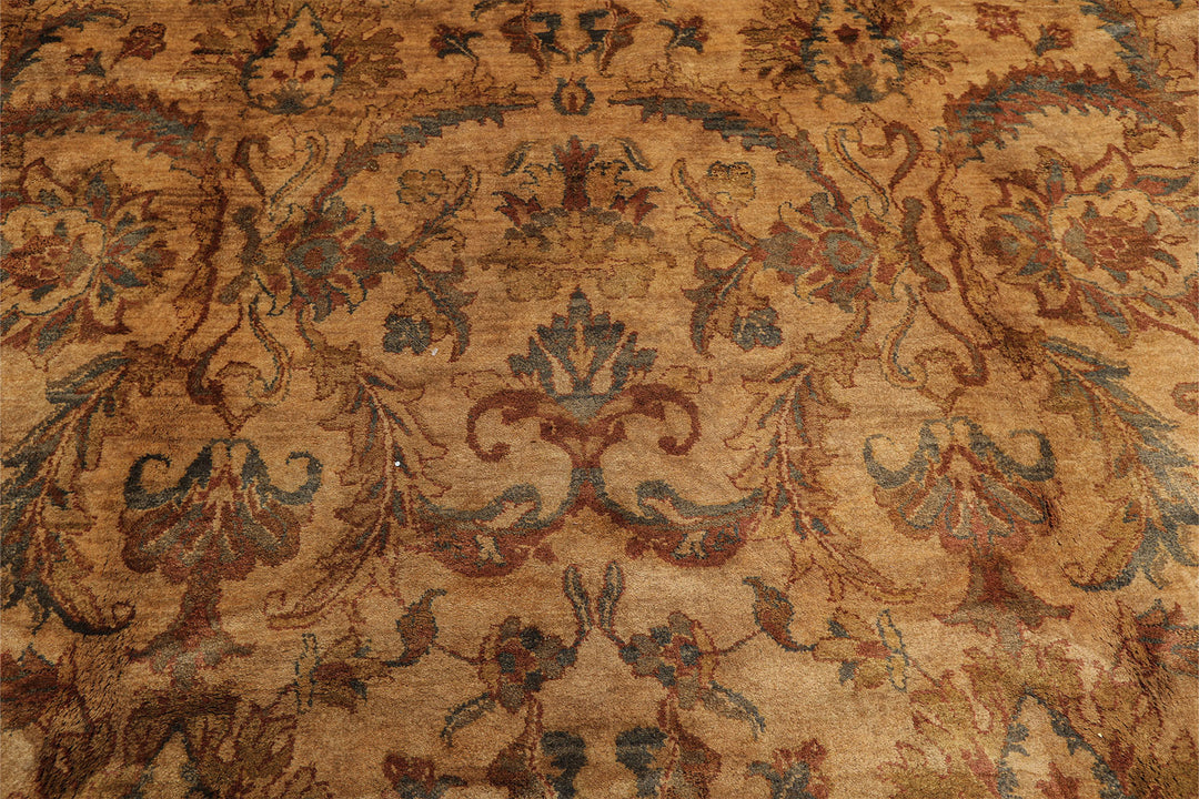 9x18 Beige, Tan, Burgundy Color Hand Knotted Agra Wool Traditional Oriental Rug