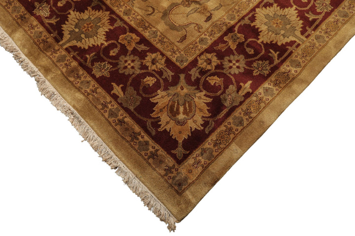 10x14 Light Gold, Maroon, Sage Color Hand Knotted Agra Wool Traditional Oriental Rug