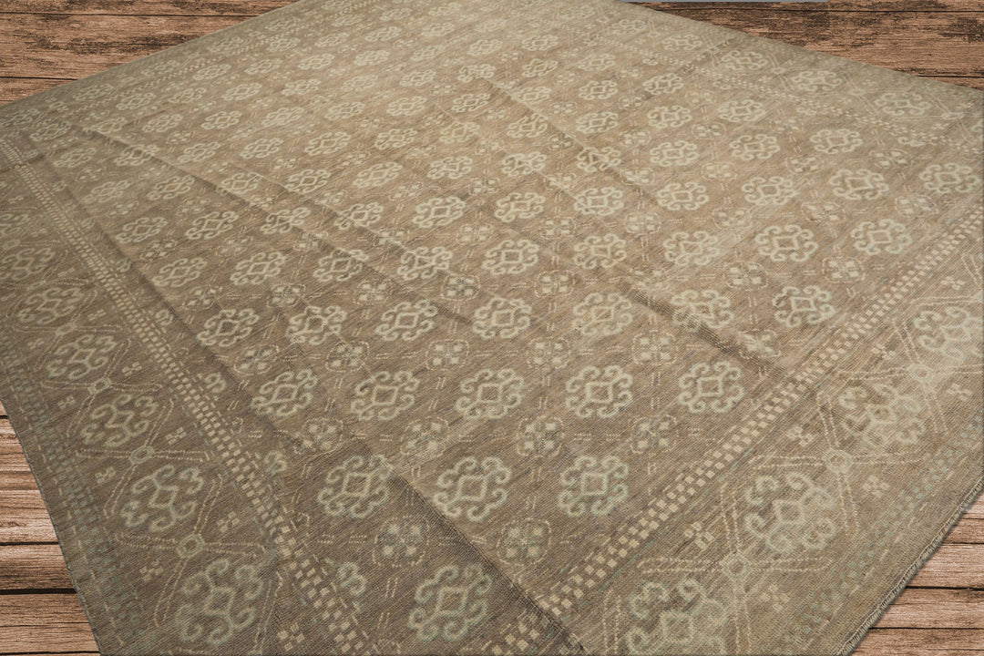9x12 Tan, Taupe, Beige Color Hand Knotted Oushak wool Transitional Oriental Rug