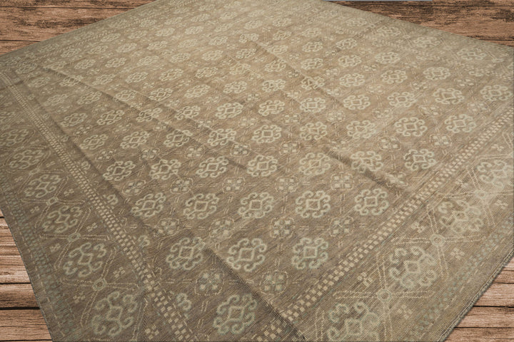9x12 Tan, Taupe, Beige Color Hand Knotted Oushak wool Transitional Oriental Rug