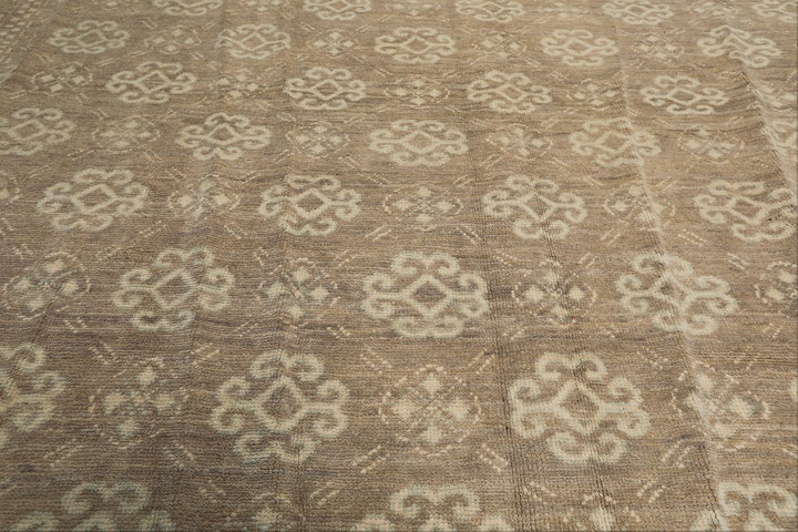 9x12 Tan, Taupe, Beige Color Hand Knotted Oushak wool Transitional Oriental Rug
