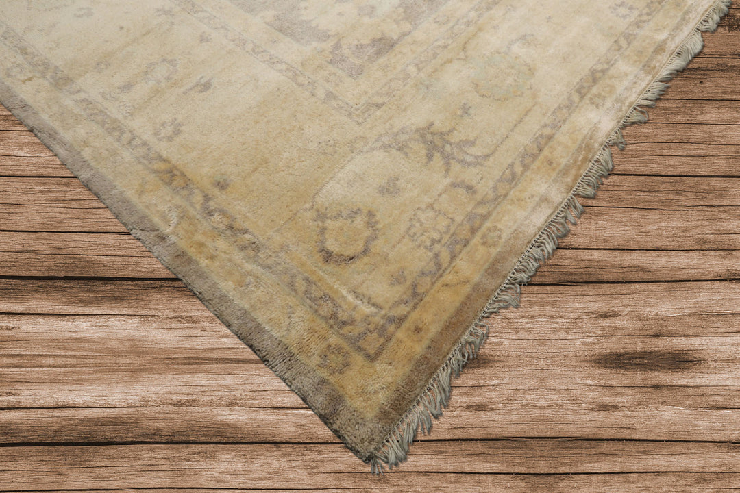 9x12 Gray, Ivory, taupe Color Hand Knotted Oushak New Zealand Wool Transitional Oriental Rug