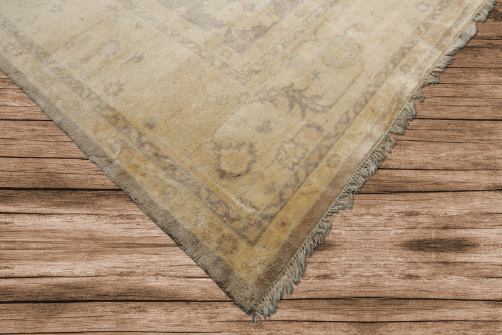 9x12 Gray, Ivory, taupe Color Hand Knotted Oushak New Zealand Wool Transitional Oriental Rug