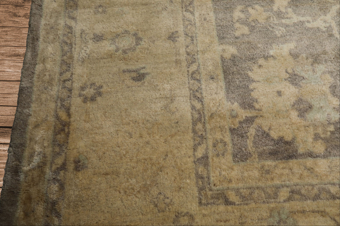 9x12 Gray, Ivory, taupe Color Hand Knotted Oushak New Zealand Wool Transitional Oriental Rug