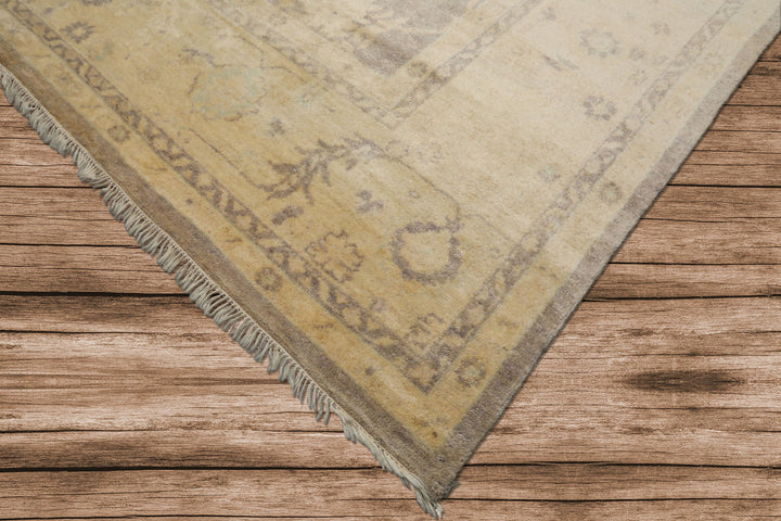 9x12 Gray, Ivory, taupe Color Hand Knotted Oushak New Zealand Wool Transitional Oriental Rug