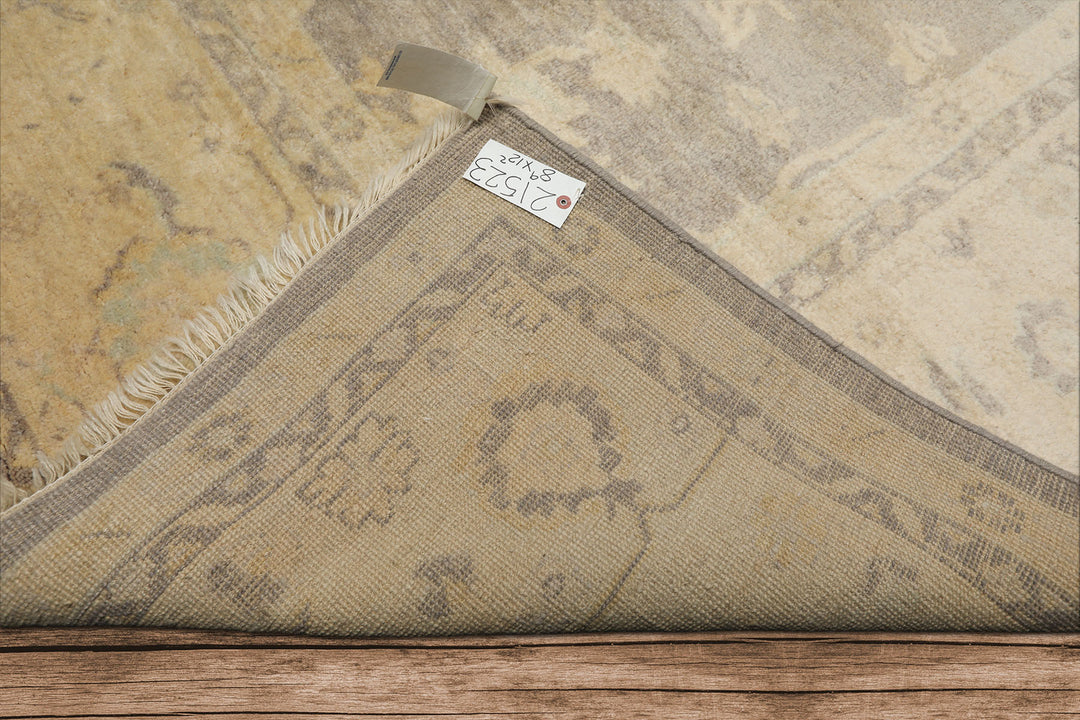 9x12 Gray, Ivory, taupe Color Hand Knotted Oushak New Zealand Wool Transitional Oriental Rug