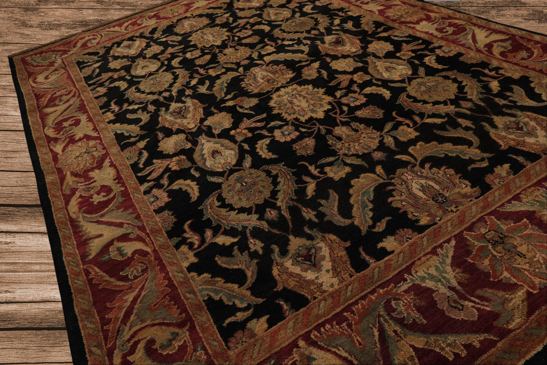 9x12 Charcoal, Rose, Sage Color Hand Knotted Agra wool Traditional Oriental Rug