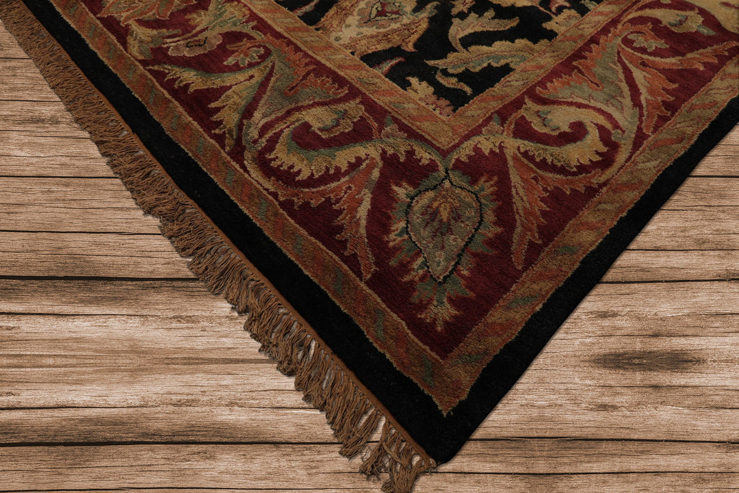 9x12 Charcoal, Rose, Sage Color Hand Knotted Agra wool Traditional Oriental Rug