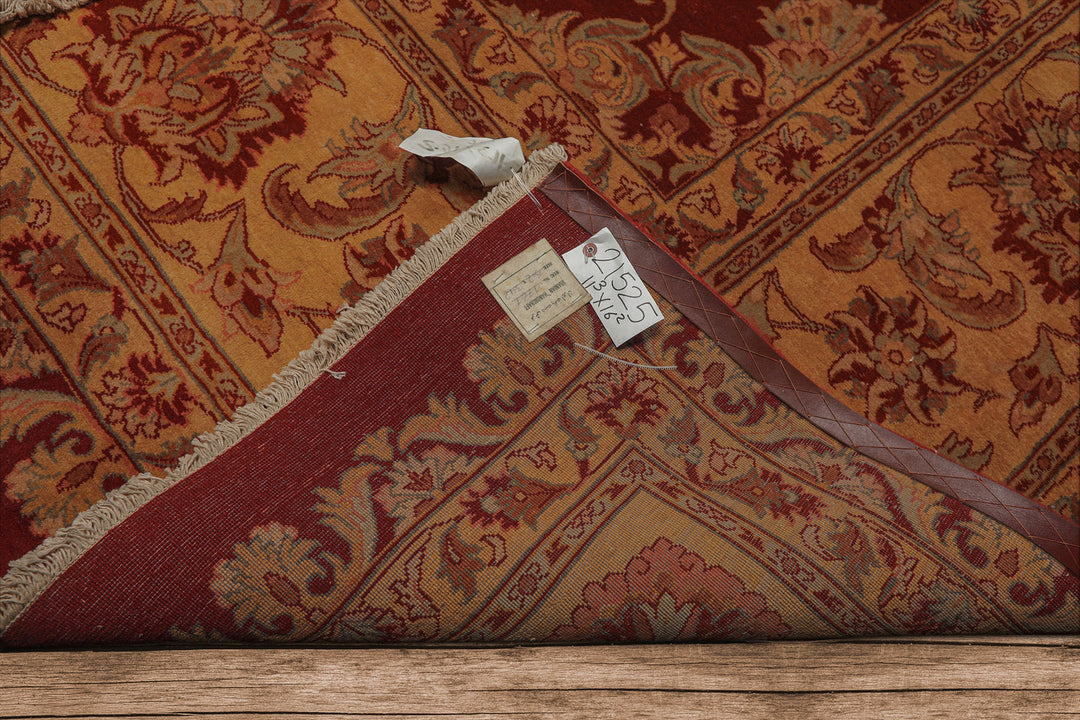 11x16 Burnt Orange, Light Gold, Mint Color Hand Knotted Tabriz wool Traditional Oriental Rug