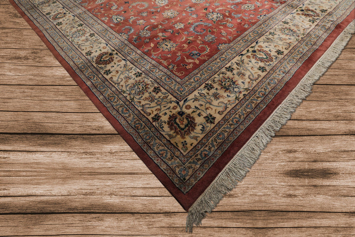 12x18 Rose, Ivory, Blue Color Hand Knotted Kashan wool Traditional Oriental Rug
