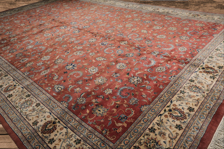 12x18 Rose, Ivory, Blue Color Hand Knotted Kashan wool Traditional Oriental Rug