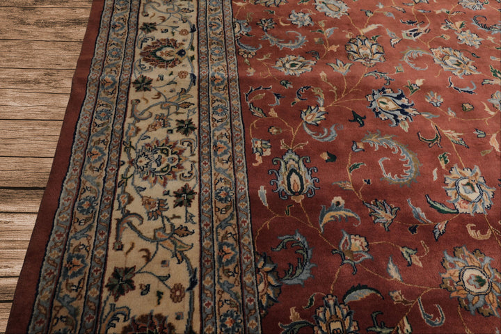 12x18 Rose, Ivory, Blue Color Hand Knotted Kashan wool Traditional Oriental Rug