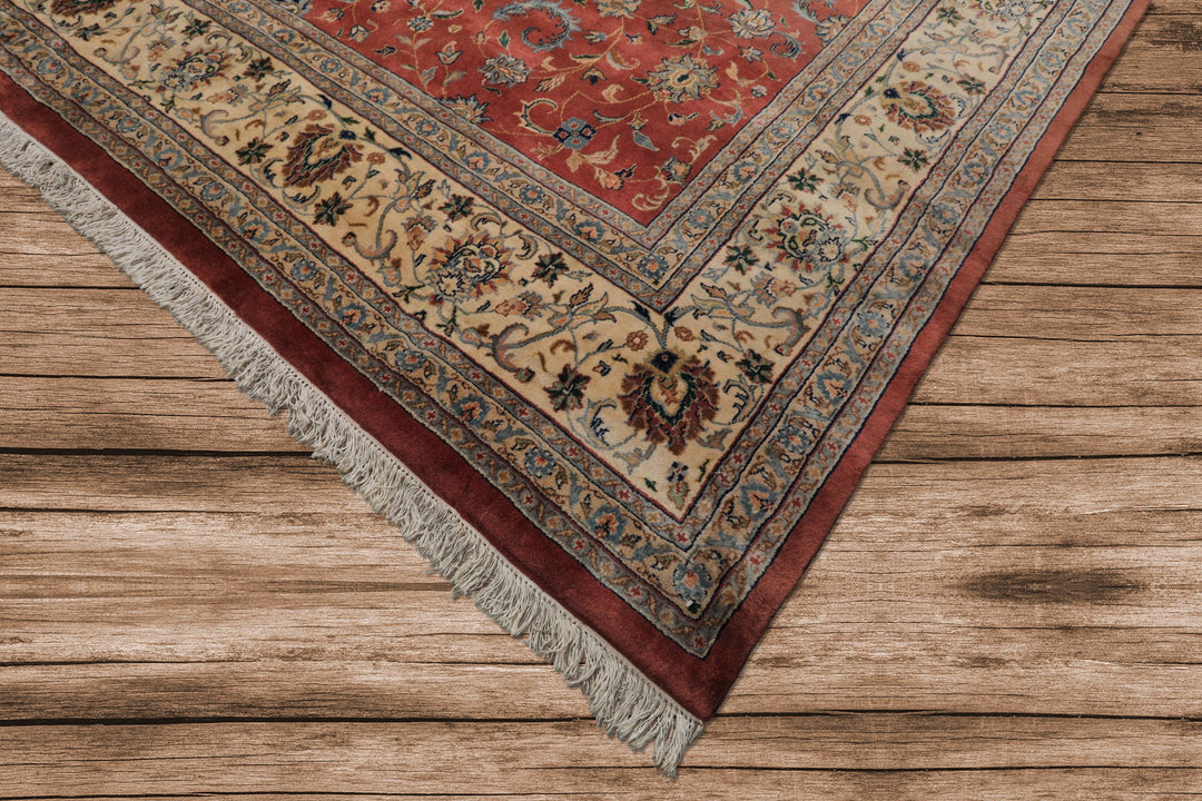 12x18 Rose, Ivory, Blue Color Hand Knotted Kashan wool Traditional Oriental Rug
