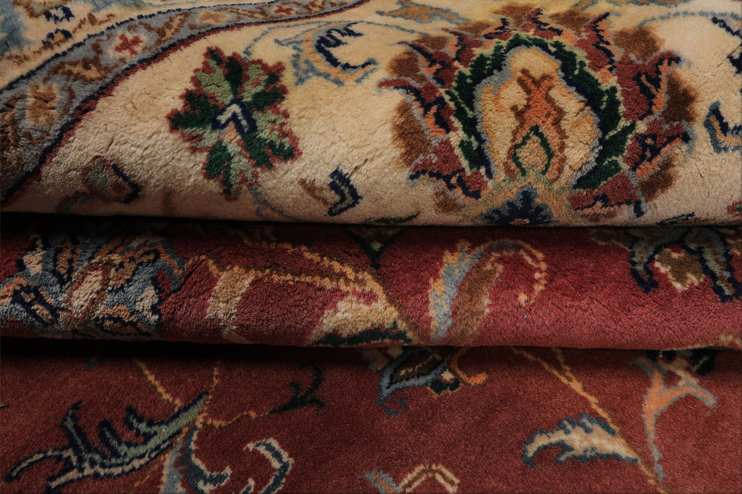 12x18 Rose, Ivory, Blue Color Hand Knotted Kashan wool Traditional Oriental Rug