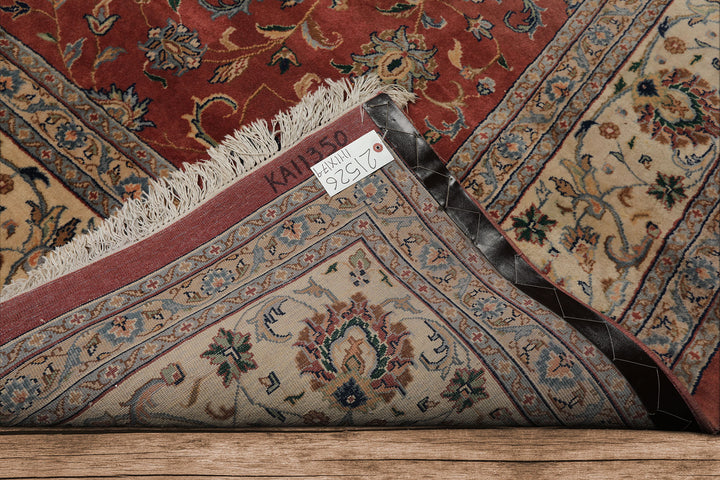 12x18 Rose, Ivory, Blue Color Hand Knotted Kashan wool Traditional Oriental Rug