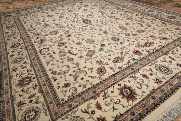 12x15 Ivory, Rose, Sage Color Hand Knotted Kashan wool Traditional Oriental Rug