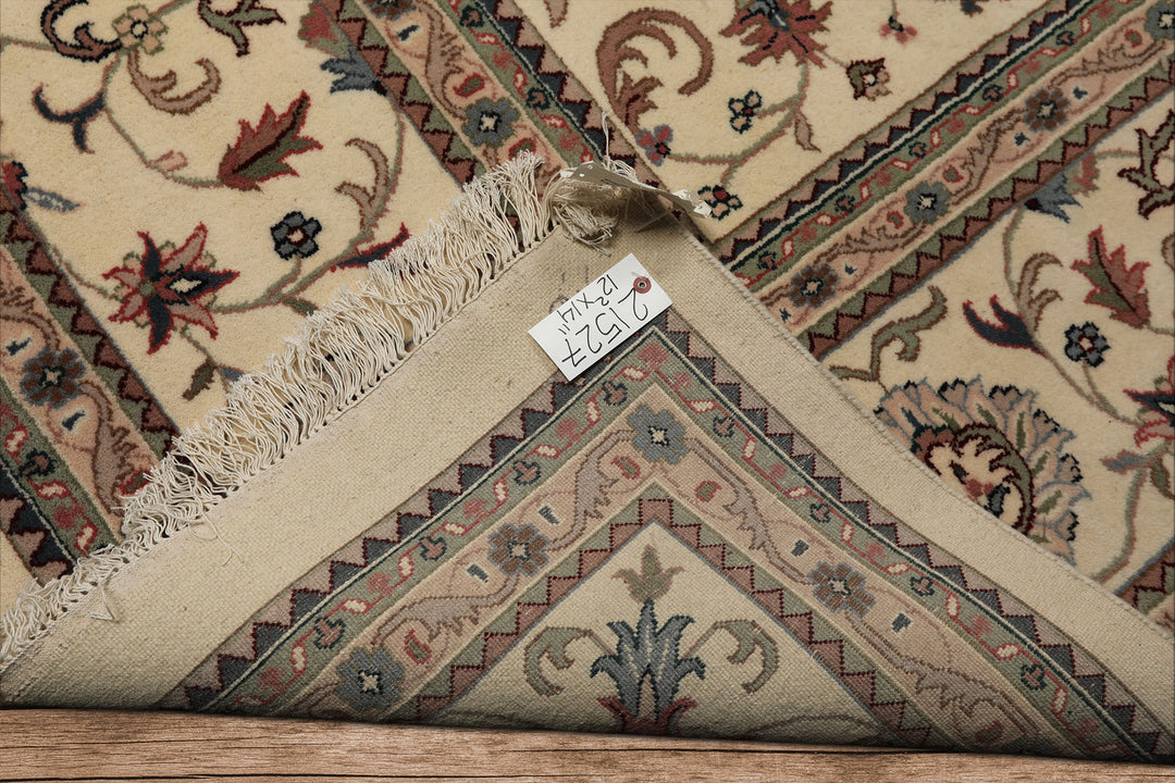 12x15 Ivory, Rose, Sage Color Hand Knotted Kashan wool Traditional Oriental Rug